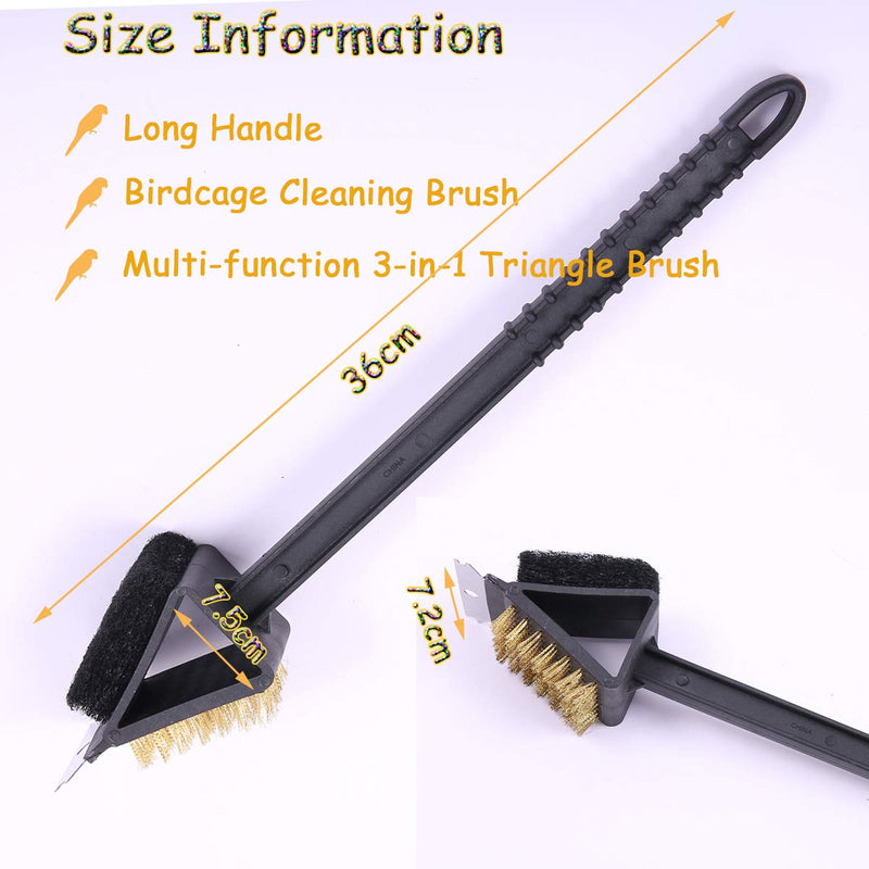 Bonaweite Stainless Steel Triangle Bird Cleaning Brush, Multi-Function Three-in-one Long Handle Brush, Pet Supply Cage Accessory for Parrot Birds - PawsPlanet Australia