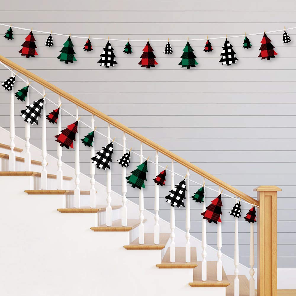 Big Dot of Happiness Holiday Plaid Trees - Buffalo Plaid Christmas Party DIY Decorations - Clothespin Garland Banner - 44 Pieces - PawsPlanet Australia