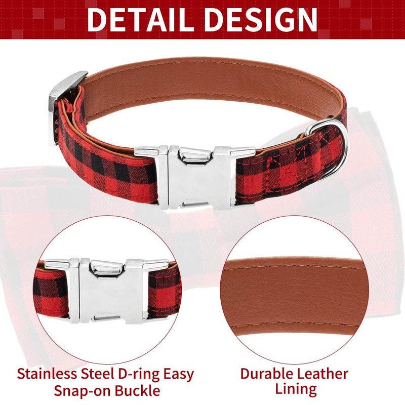 [Australia] - Mihachi Plaid Bowtie Dog Collar Adjustable - Premium Classic Plaid with Metallic Buckle Collars for Medium to Large Dogs Red 