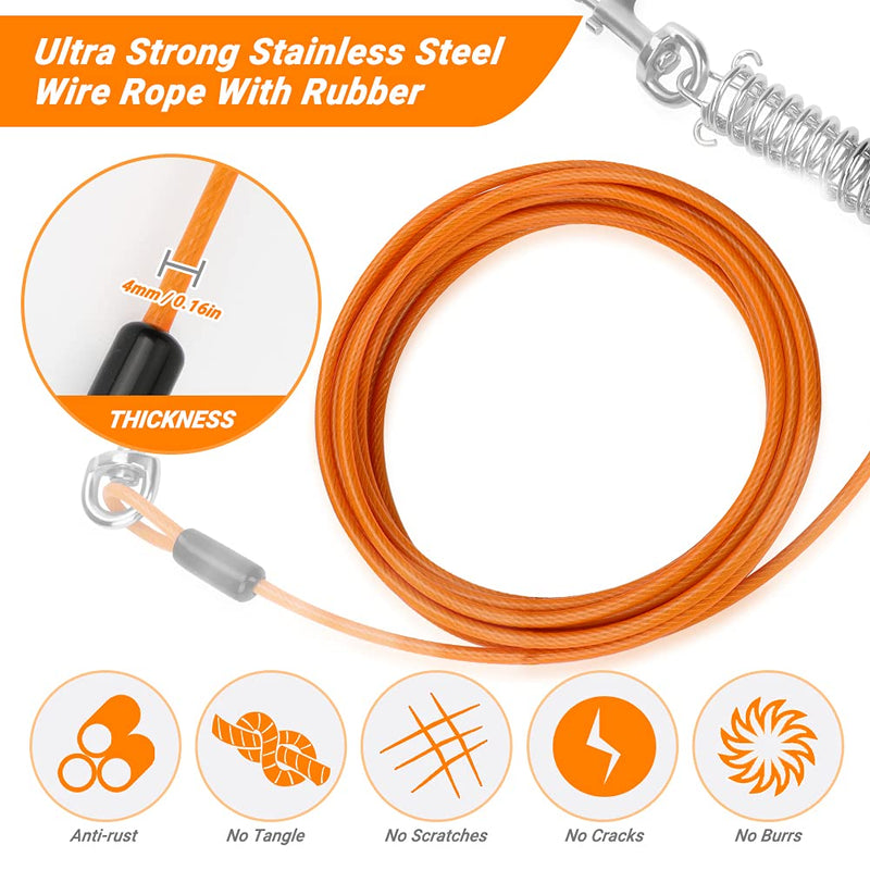 Yard Lead Leads for Dogs Upkey 6m Dog Runner with Dog Runner with Shock-Absorbing Spring Dog Tie Out Cable Cable Lead for Tying Tension Lead with Running Lead Run Rope for Dogs for Yard Camping (Orange) - PawsPlanet Australia