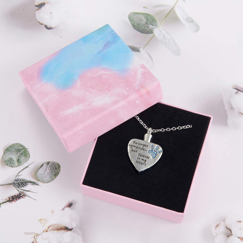 RBW Heart-Shaped Pet Necklace, Dog Cat Ashes Urn Necklace Jewelry Pendant Memorial Paw Necklace with Key Chain Lover Gift Light Blue Heart Shape - PawsPlanet Australia