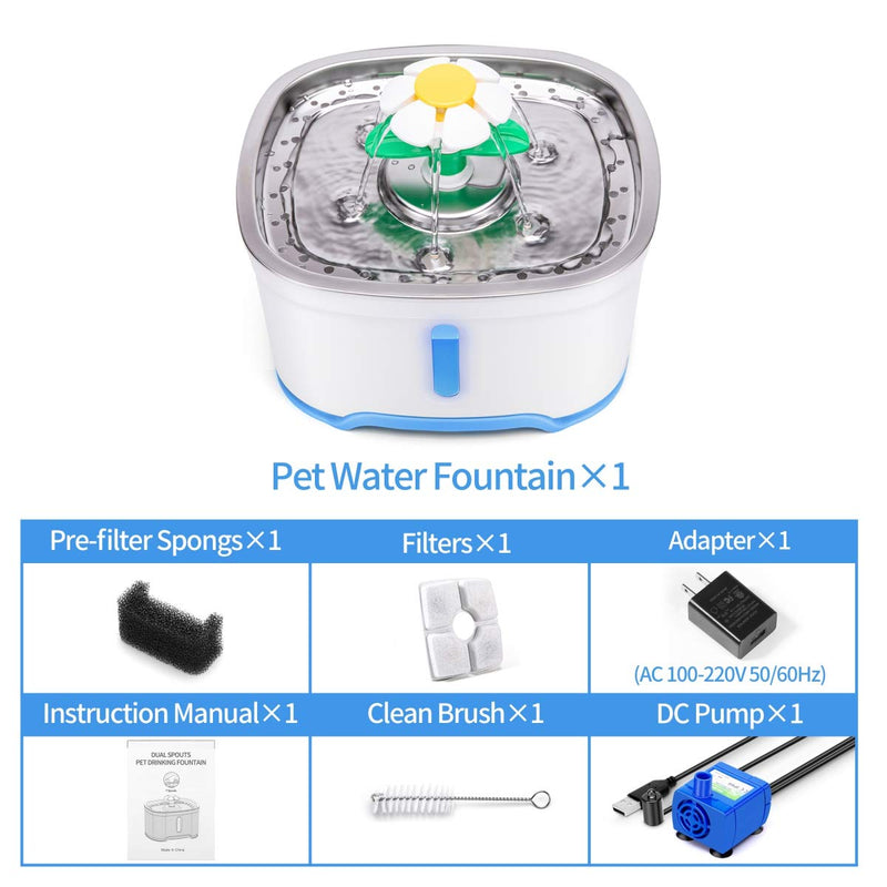 KutoraWorks Pet Water Fountain: 84oz/2.5L Cat Water Fountain Stainless Steel, Automatic Pet Fountain Water Bowl for Cats and Small Dogs Blue - PawsPlanet Australia