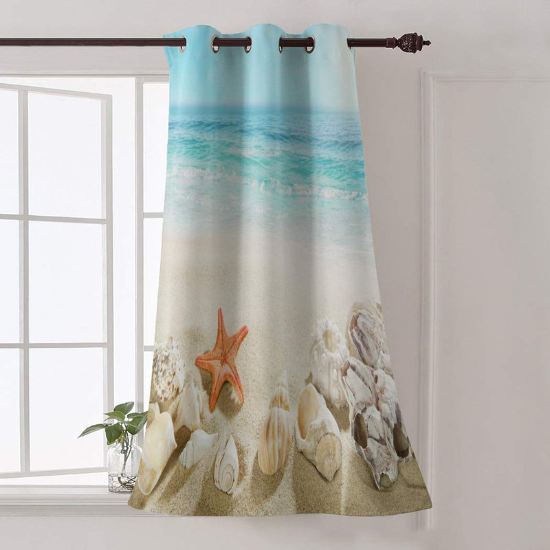 WARM TOUR Window Curtain Panel Coastal Beach Clear Water Printing Decor Durable Drapes for Bedroom Kitchen Living Room Seashell Starfish 52''W×63''H Orange Starwmt7856 - PawsPlanet Australia