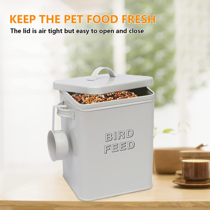 Morezi Bird seed and feed storage tin with seal lids and scoop included - white-coated carbon steel - storage canister tins - PawsPlanet Australia