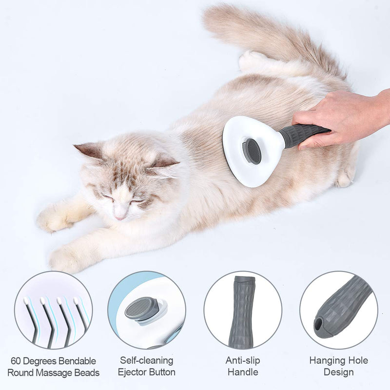 Cat Brush - Cat Shedding Brush with Self-Clean Eject Button - Cat Grooming Brush - Cat Massage Brush, Deshedding Tool for Short and Long Hair, Quick Release Button/Easy to Clean (Gray) Gray - PawsPlanet Australia