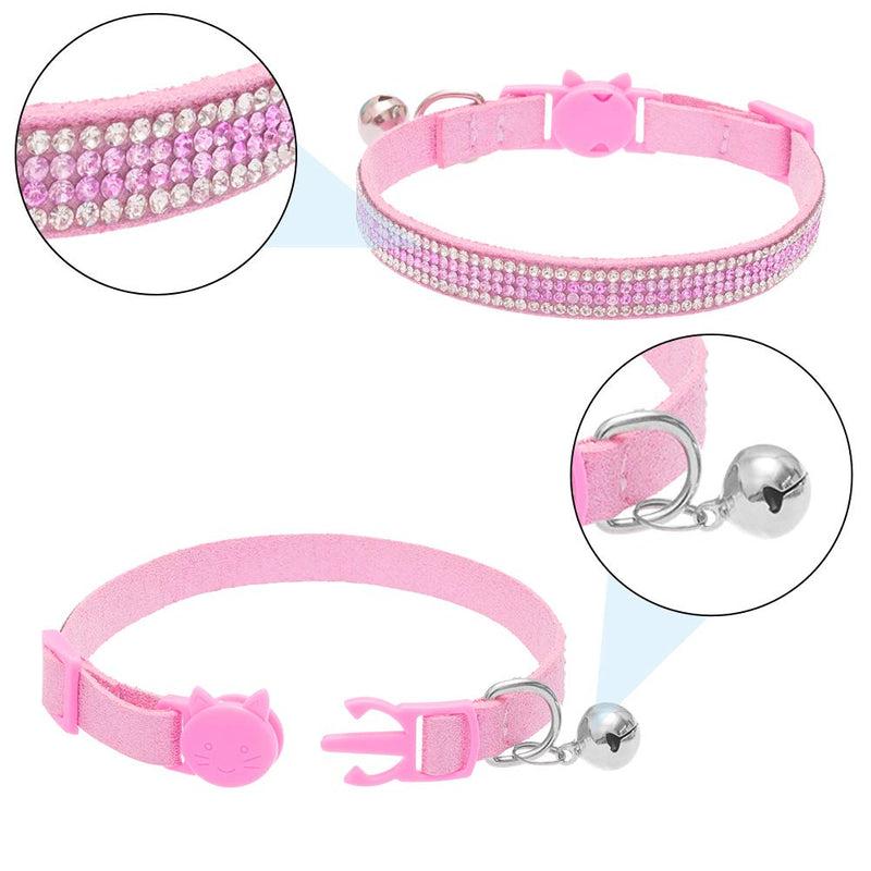 [Australia] - OFPUPPY Breakaway Cat Collars with Bell 2 PCS - Adjustable Safe Pet Collar Velvet Kitty Collar with Bling Rhinestone Blue&Pink 