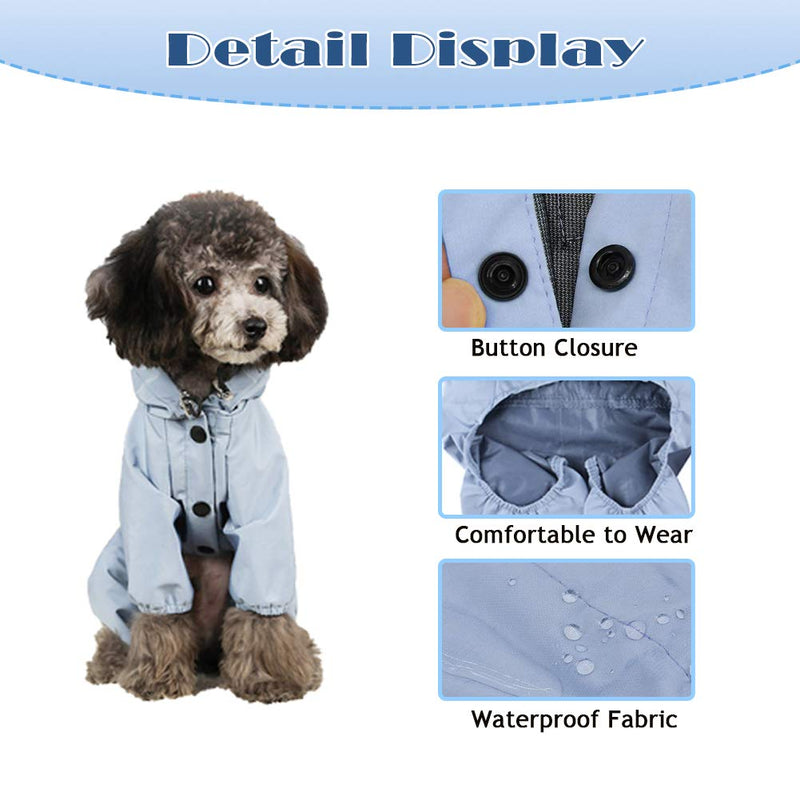 MLGB Dog Raincoat for Small Medium Dogs 100% Polyester Waterproof Rain Coat for Dogs with Hood Adjustable Reflective Strip and Leash Hole Covers Belly Lightweight Puppy Pet Rain Jacket Rainwear Blue Large - PawsPlanet Australia