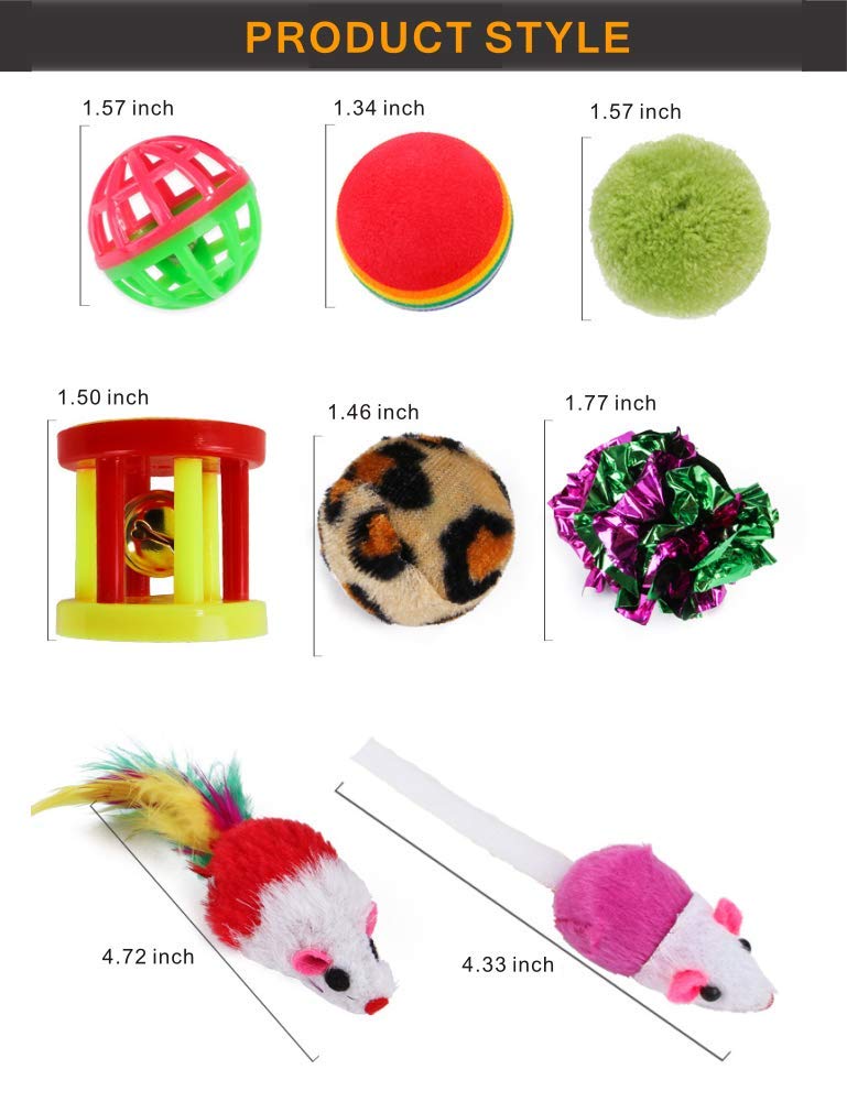 [Australia] - PoPoint 26 pcs Cat Toys Kitten Toys Assortments，Cotton mice Cat Wand Rainbow Ball Bell Ball Crinkle Ball Feather for Cat Puppy Kitten 