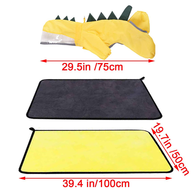 Fadaar Reflective Dog Raincoat 1pcs Hooded Dog Raincoat + 1pcs Super Absorbent Dog Towels 1pcs 00 * 50 cm for Dogs Puppys Cats Microfibre Dog Towels Yollow - PawsPlanet Australia