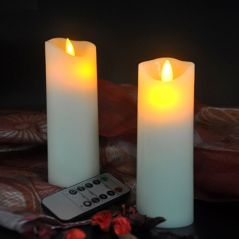 Pandaing Set of 2 Battery-Powered Classic Pillar Real Wax Flameless LED Candles with Timer & 10-Key Remote Control, Ivory Color 2.15 Inches in Diameter - PawsPlanet Australia