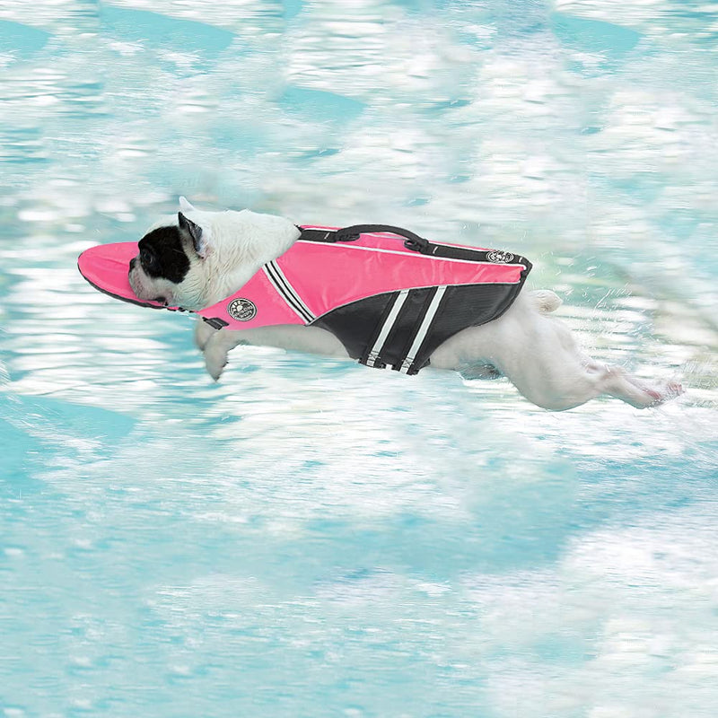 Mklhgty French Bulldog Life Jacket with Floating Plate and Reflective Stripes, Ripstop Pet Life Vest Dog Lifesaver for Welsh Corgi, Pug Swimming and Boating(Chest Girth: 17"-30" Weight: 17-28LB) Pink - PawsPlanet Australia