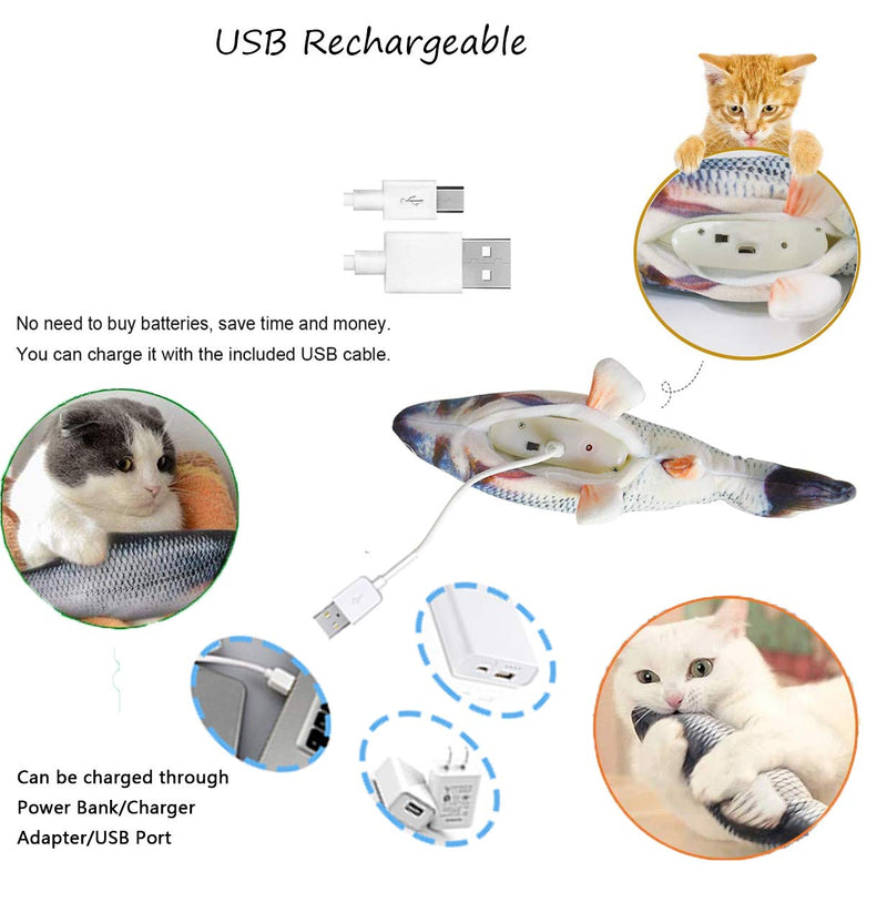 [Australia] - INNAPER Electric Flopping Fish Cat Toy,2 Pack 11" Realistic Interactive Floppy Fish, USB Chargeable Wiggle Fish Catnip Toys,Wiggle Plush Simulation Motion Toy for Kitten,Kitty,Indoor Cats 