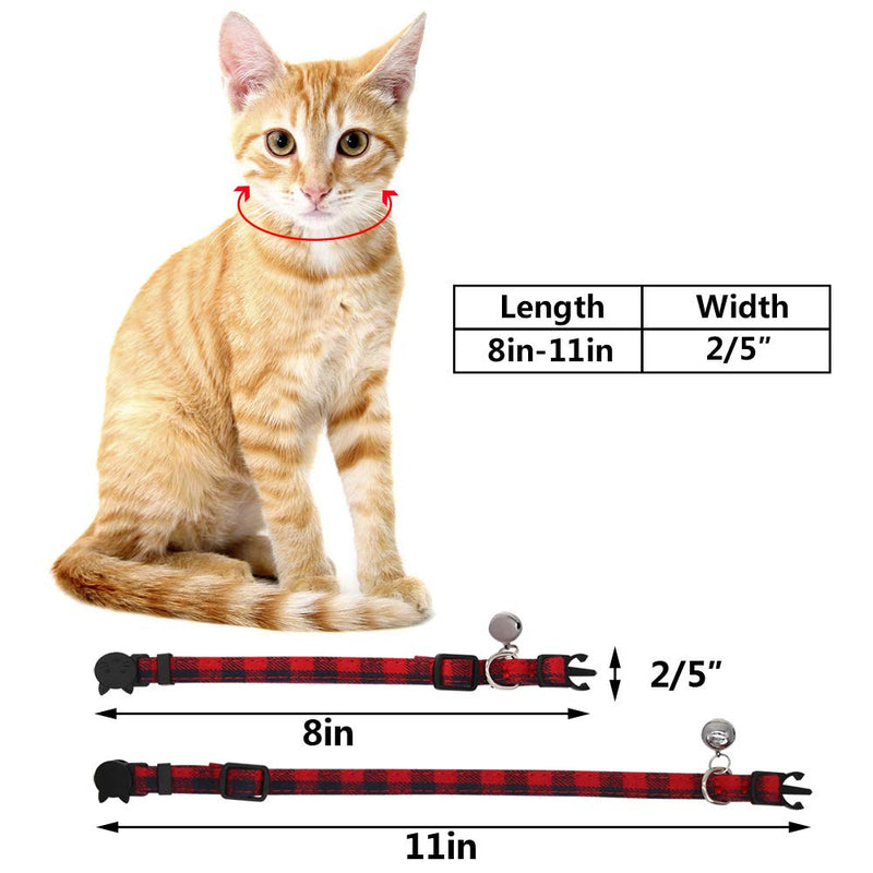 SLSON 4 Pack Cat Collars Breakaway with Bell Cat Collars with Cute Bowtie for Pet Kitten Cats and Small Dogs Pets Adjustable from 8-11In Plaid - PawsPlanet Australia