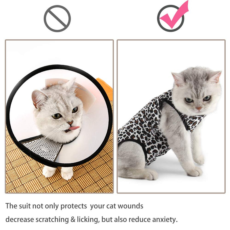Etdane Cat Onesies Surgery Recovery Suit Abdominal Wounds Protector Post-Operative Shirt Pet E-Collar Alternative Vest for Home Leopard Print Small S - PawsPlanet Australia
