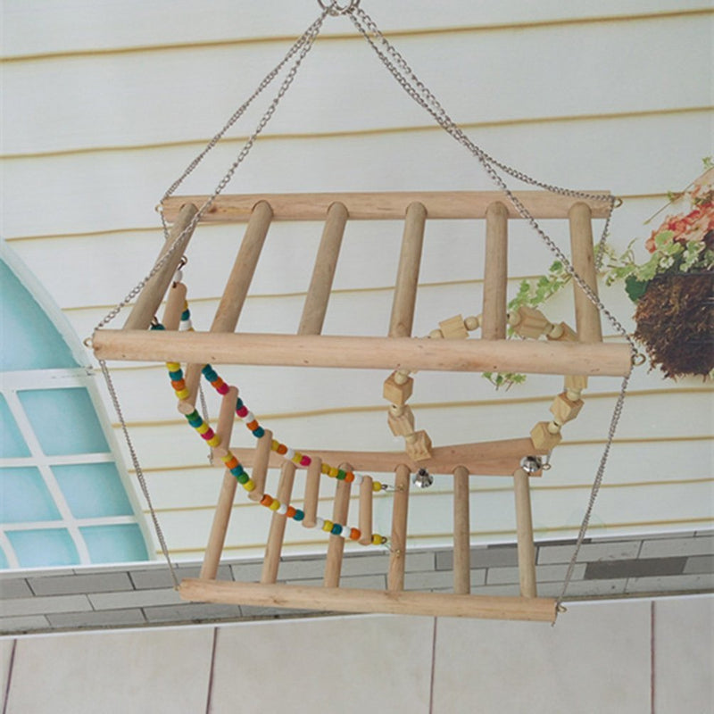 [Australia] - Bird Wood Double Perch Ladder Bendable Ladder and Swing Perch Sets Toys for Bird Parrot Macaw African Greys Budgies Parakeet Cockatiel Cockatoo Conure Lovebird Finch Perch A: 7.87in*3.93in*7.87in 
