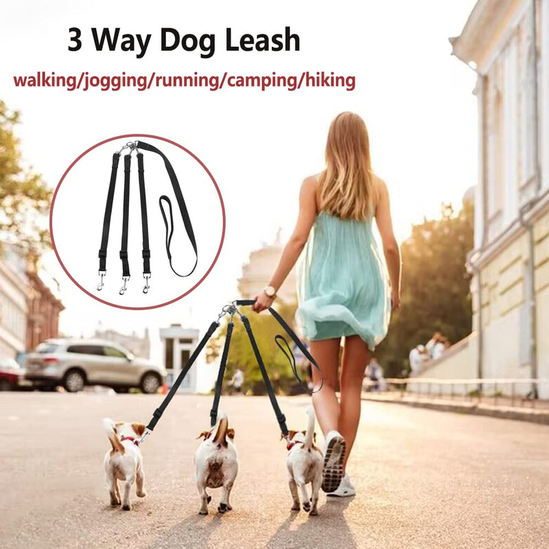 ASOCEA 3 Dog Leashes Tangle Free 3 in 1 Dog Leash Coupler 360° Rotating Triple Leash for Pets Adjustable Detachable Nylon Traction Leash for 1/2/3 Small Medium Dogs Running - PawsPlanet Australia