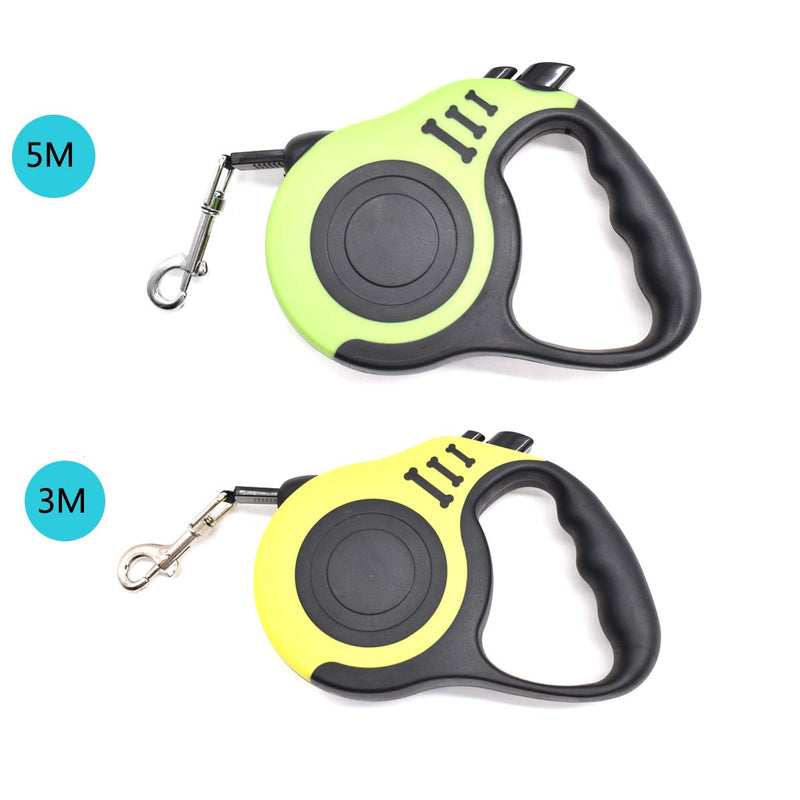 Yueser 2 Pieces Retractable Dog Leash Heavy Duty and Tangle Free Leash One-Handed Brake Great for Small to Large Dogs Night Walks Running Training Jogging (3m and 5m) - PawsPlanet Australia