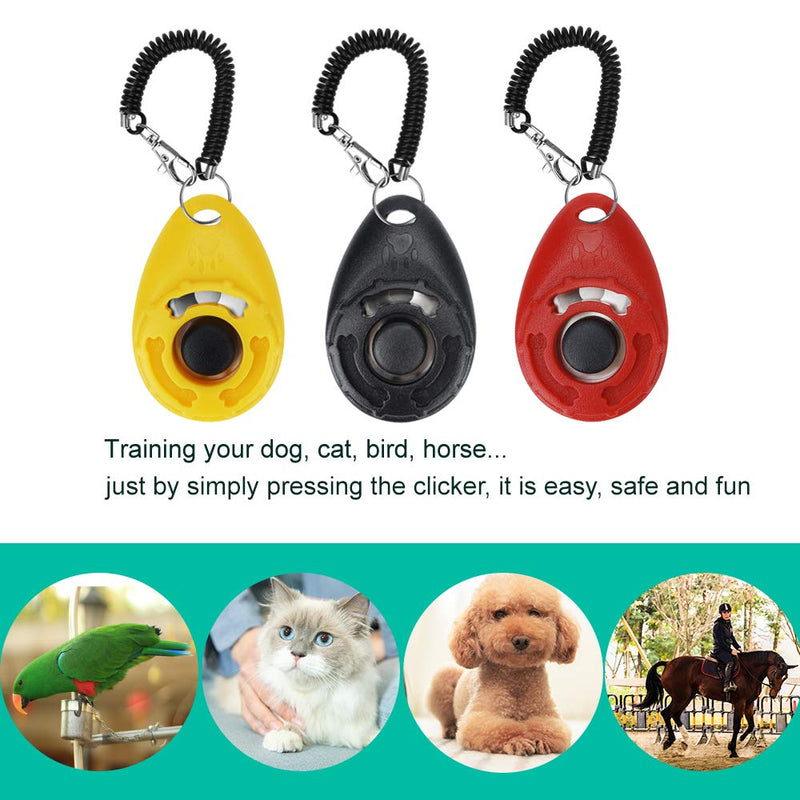 [Australia] - MaGreen 3-Pack Dog Training Clicker Large Button Dog Clicker Portable with Wrist Strap - Pet Training Clickers for Dogs Cats Puppy Birds Horses (Black+Red+Yellow) 