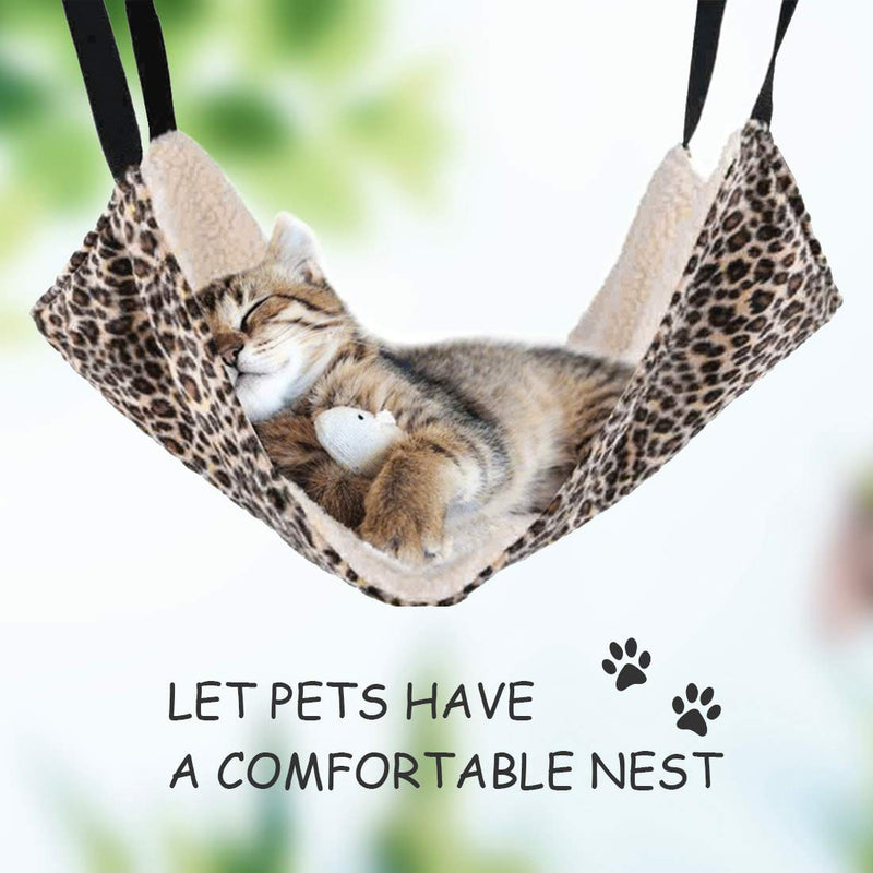 [Australia] - Pet cage hammock, pet hammock, pet cat hammock, soft plush pet bed, suitable for ferret cotton hammock, guinea pig, hamster, gerbil, cat cage and other small pets (large size&leopard pattern) 