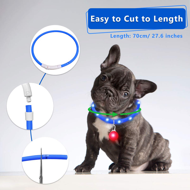 LED Dog Collar Light USB Rechargeable, Silicone Flashing Dog Collar Lights With Clip On Pendant For The Dark, Adjustable Cut To Size, For Small Medium Large Dogs, Blue - PawsPlanet Australia