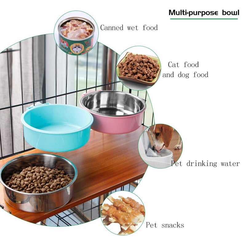 Pet Hanging Bowl 2-in-1 Removable Stainless Steel Food Hanging Bowl for Puppy/Cat, Andiker Pet Bowl Hanging Cage Large Water Food Feeder for Dogs Cats (small, blue) small - PawsPlanet Australia