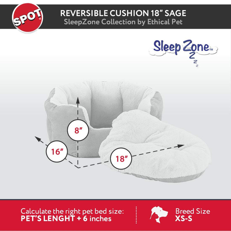 [Australia] - Sleep Zone Reversible Cushion Pet Bed - Pet Bed for Cats and Small sized Dogs  -  Attractive, Durable, Comfortable, Washable by SPOT 18x16" Sage 