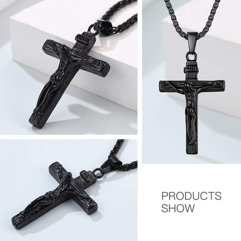 Personalized Cremation Jewelry Stainless Steel Moon Cat/Crucifix Cross/Tree of Life/Cylinder/Rectangle Keepsake Urn Pendants for Ashes, Custom Engraving Memorial Necklaces for Women Men B. Crucifix Cross-black Plated Stainless Steel Not-Personalized - PawsPlanet Australia