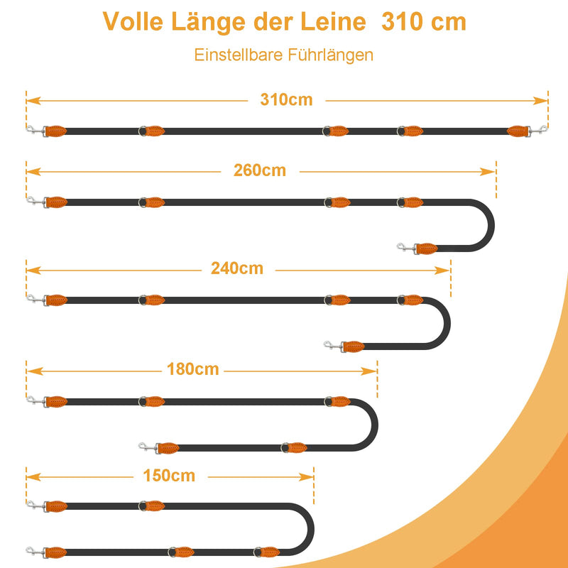 Dog Lead Double Lead for Small Medium Dogs Lead 3 m Adjustable with 2 Carabiners Leash Dog Training Lead Dog Lead Multifunctional 3 Meters Long x 1.0 cm Black 3 m x 10 mm - PawsPlanet Australia