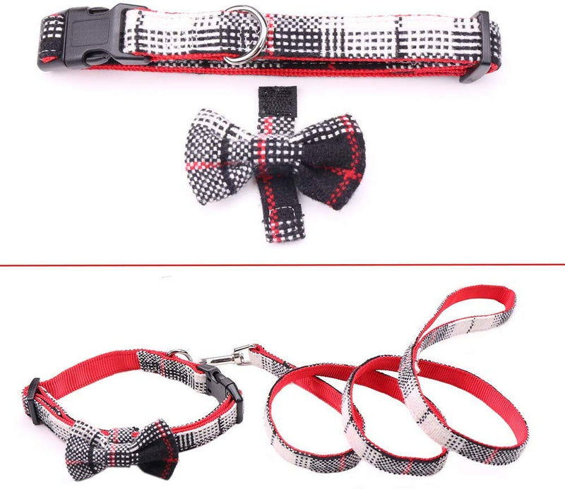 Rayzm Pet Collar and Leash Set with Detachable Bow Tie for Small Dogs, Adjustable Dog Collar, 115 * 1.5cm Soft Comfortable Leash with Strong Metal Hook (S) S - PawsPlanet Australia