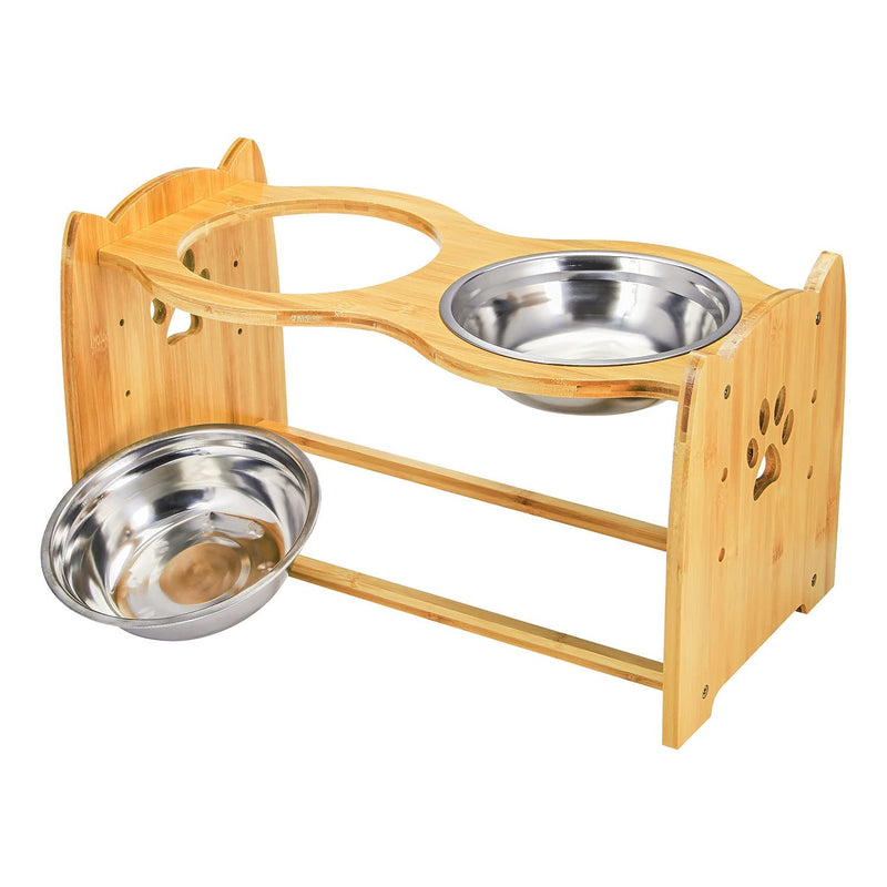 Taylor & Brown Large Raised Dog Bowls for Cats and Dogs - Bamboo Elevated Dog Cat Food and Water Bowls Stands Feeder Dishes with 2 Stainless Steel Bowls and Anti Slip Feet, 28.4cm high - PawsPlanet Australia