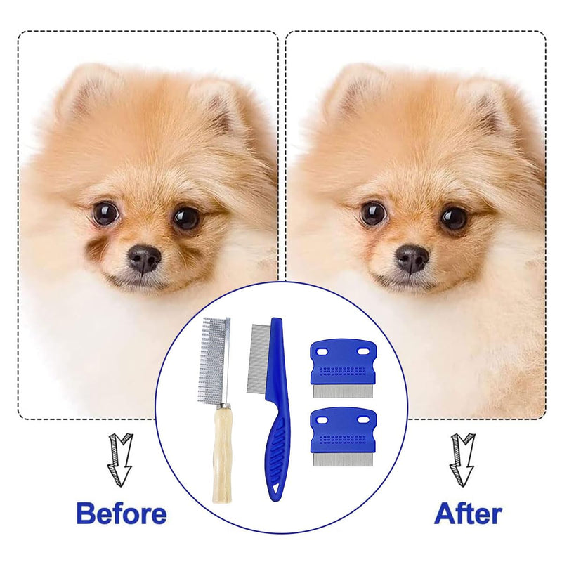 Flea Comb for Cats & Dogs, Lice Comb, Dust Comb for Cats Dogs, Pet Grooming Combs, Stainless Steel Pet Comb, for Combing, Detangling, Detangling and Removing Fleas and Lice, Pack of 4, Butyeak - PawsPlanet Australia