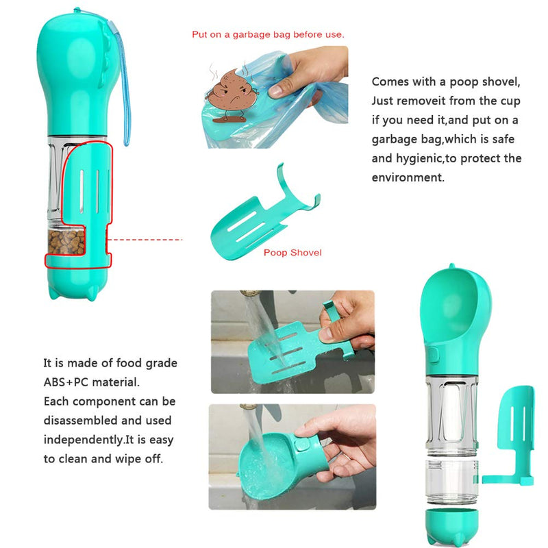 Dog Water Bottles,Portable Travel Dog Water Bottle for Walking,300ML Lighting Pet Drinking Water Bottle Dispenser,Leak Proof Puppy Water Bottles with Food Box Poop Shovel Eco Bags for Healthy Playing Blue - PawsPlanet Australia