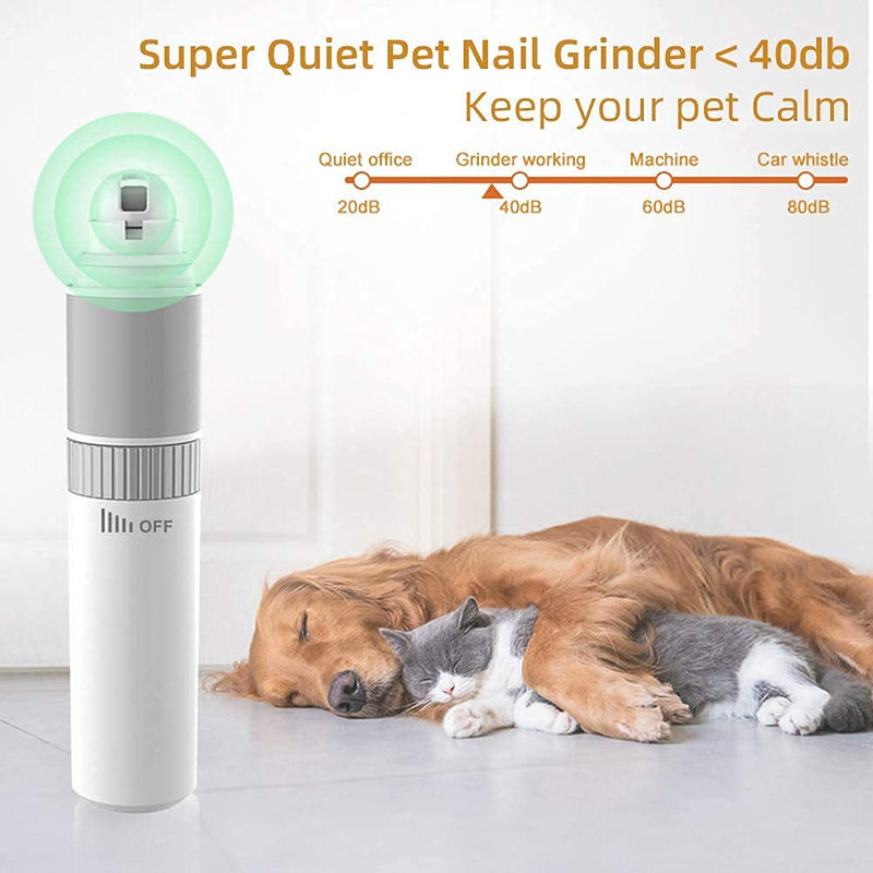 Rechargeable Dog Nail Grinder-Pets Nail Trimmer with 3 Ports & Stepless Speed Changing System to Paws Smoothing Safe for Small Medium Large Dogs & Cat grayish white - PawsPlanet Australia