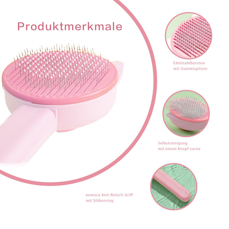 Cat brush, dog brush, self-cleaning cat brush for long hair/short hair, cat comb with handle, brush for pet care for removing underfur, loose fur and tangles (pink) pink - PawsPlanet Australia