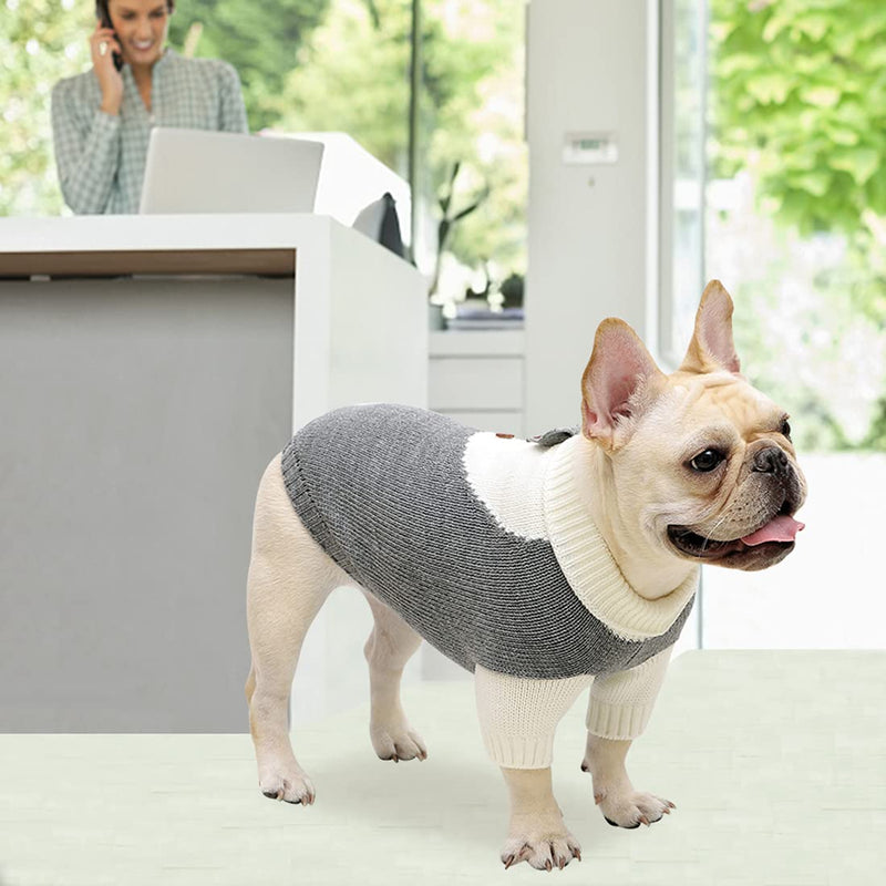 Dog Sweater with Bow Tie Dog Turtleneck Sweaters Knitted Pet Sweater Soft Warm Vest Knitwear Dog Clothes Suit for Fall Winter Cold Weather Small Grey - PawsPlanet Australia