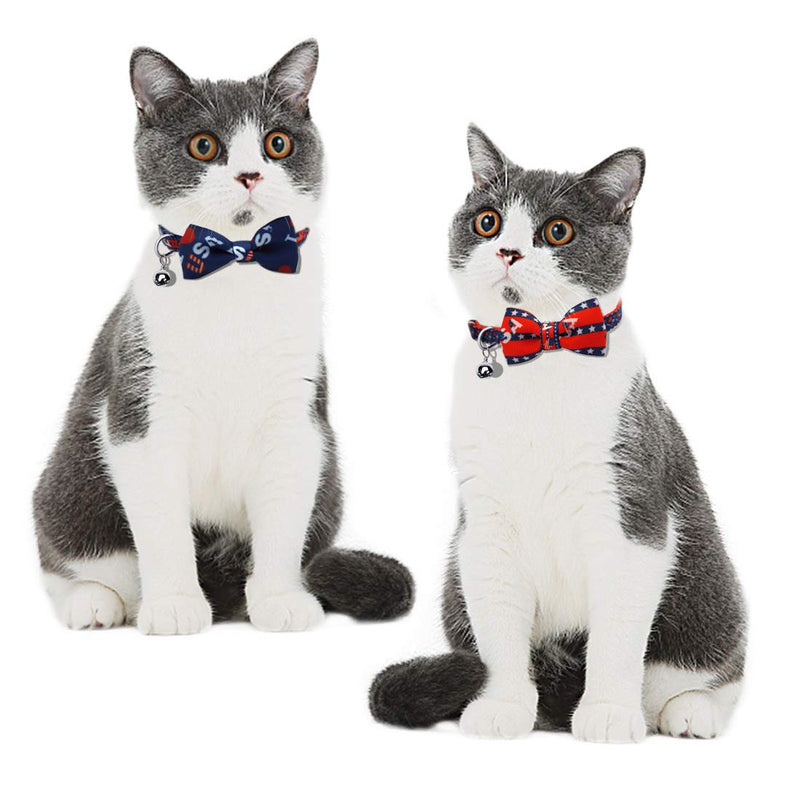 [Australia] - azuza Cat Collar with Bell, Adjustable Cat Collar with Bowtie, Safety Breakaway Cat Collars, 2 Pack American Flag 