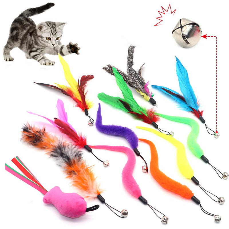 SLSON 14 Pack Cat Teaser Toy 2 Retractable Interactive Cat Wand and 12 Colourful Replaceable Cat Feather Toys with Bells For Indoor Cat and Kitten Catcher - PawsPlanet Australia