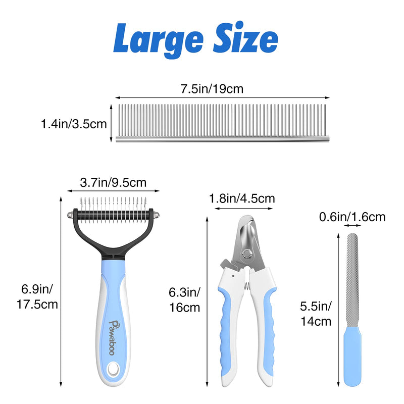Pawaboo Pet Brushes, Stainless Steel Dog Brush Cat Brush Removing Tangles Tangles Knots, Claw Scissors Nail File Grooming Tool Set for Dogs Cats Claw Care, Extra Large, Blue - PawsPlanet Australia