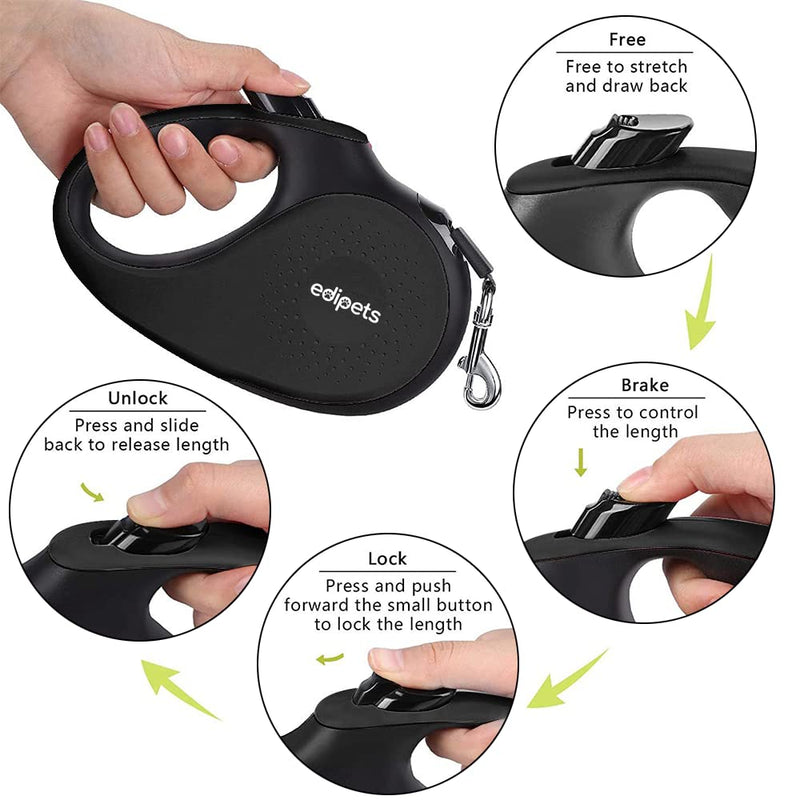 Edipets, Extendable and Retractable Dog Lead, 5 m, 360 Degree Tangle Free Nylon Dog Lead for Small, Medium and Large Dogs (L, Black) L - PawsPlanet Australia