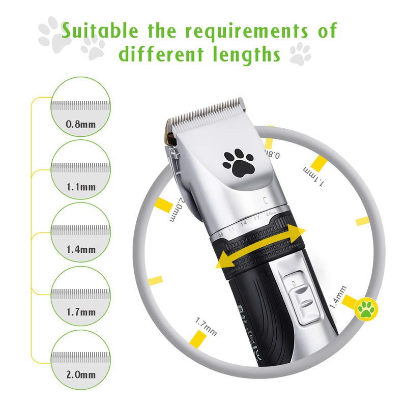 Dog Grooming Clippers, Focuspet 2 Speed Adjustable Dog Clippers Rechargeable Cordless Low Noise Dog Clippers Kit Electric Hair Trimming Set Pet Hair Shaver Detachable Blade with 4 Comb Guides Dog Clippers Set - PawsPlanet Australia