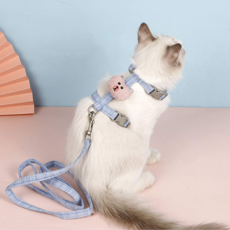 Cat Harness and Leash Set for Walking Escape Proof，Adjustable H-Shaped Cat Vest Harnesses with Cute Bear，Soft Comfortable Lightweight Strap for Cats Outdoor Walking(Blue) Blue XS:Neck 7.4-12.2″,Chest 8.6-14.1″ - PawsPlanet Australia