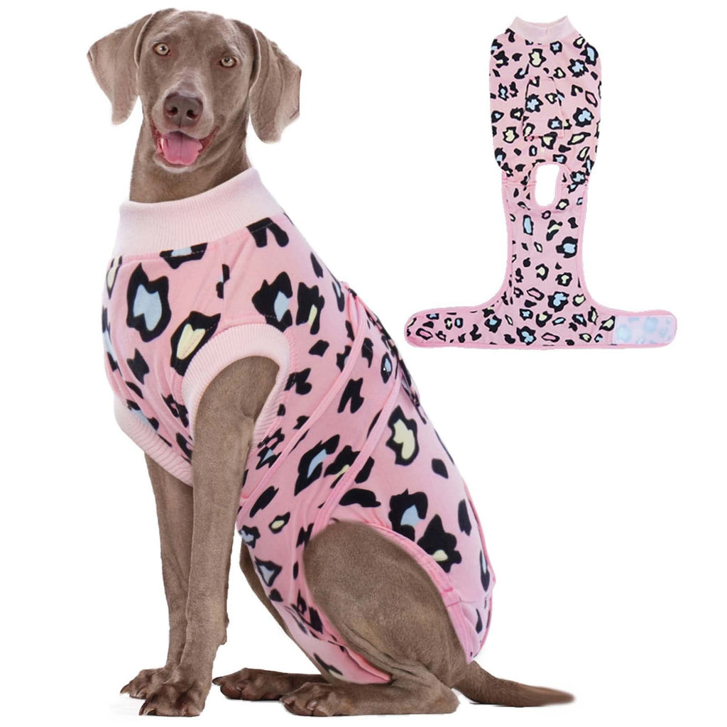 Kuoser dog bodysuit after surgery, medical bodysuit dog with leopard print, breathable surgical bodysuit for dog castration bitch protects against licks and scratches, alternative to dog collar L dark pink - PawsPlanet Australia