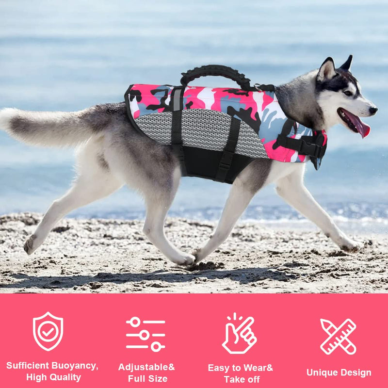 Vanansa Dog Life Jacket, Adjustable Swimming Vest Pet Safety Life Vest Camouflage Lifesaver Vest with Reflective Stripes and Rescue Handle,(XS,Red) X-Small Camouflage Red - PawsPlanet Australia