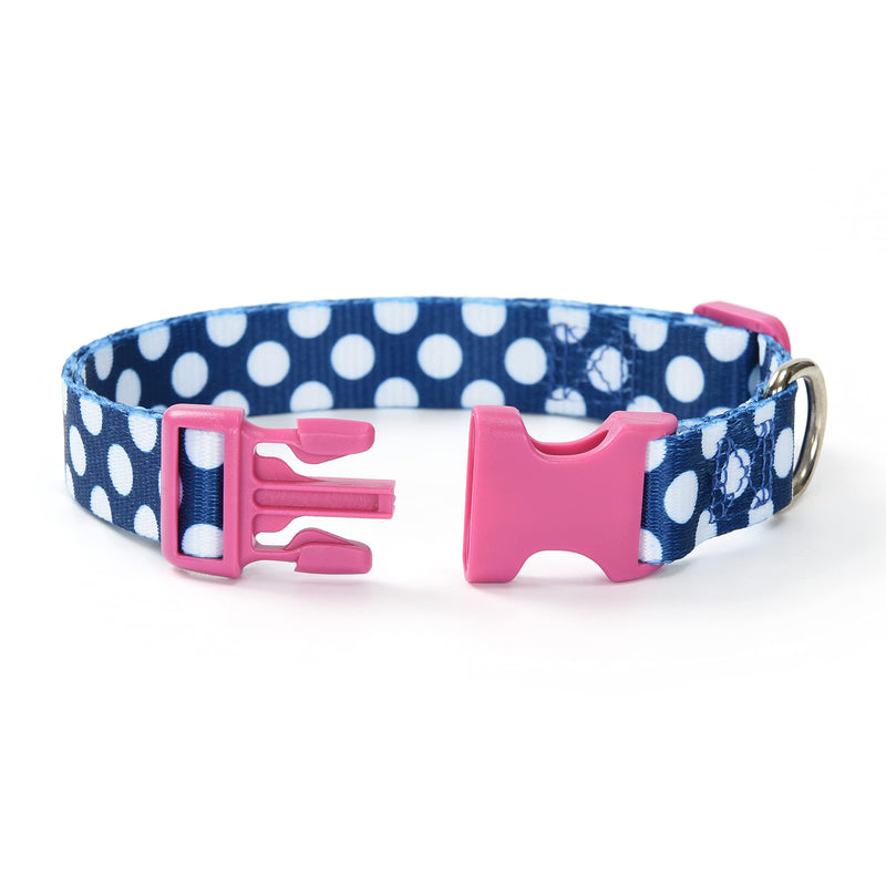 Mile High Life | Geometric Plaid Wave Line Pattern | Soft Poly Cotton Fabric | Black Buckle Dog Collar with D Ring| We Donate to Dog Rescues(S, Blue/White ) Small Neck 11"-15" -20 lb - PawsPlanet Australia