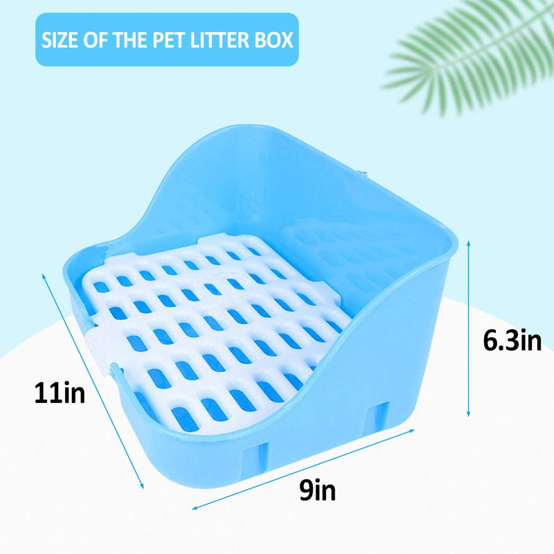 [Australia] - Rabbit Litter Box Potty Training Corner Pan with Grate for Adult Guinea Pigs Ferrets Rats blue 