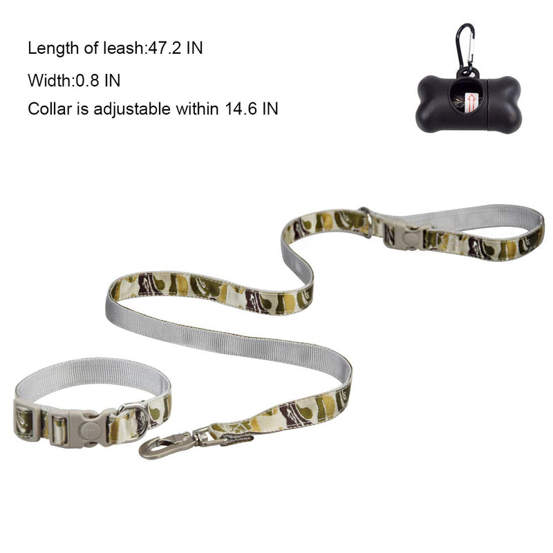 [Australia] - LEWARM 4ft/1.2m Nylon Dog Leash and Collar Set for Small Medium Dogs with Waste Bag Dispenser Gray 