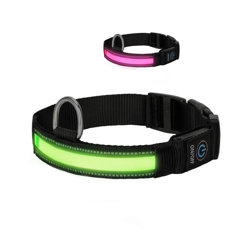 Nobleza - LED light collar for dogs, rechargeable dog collar, luminous, collar adjustable, 100% waterproof, 3 flashing lights, safety collar for large, small, medium-sized dogs, green L - PawsPlanet Australia