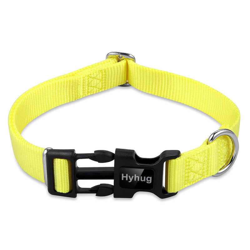 Hyhug Pet Design Solid Color Heavy Duty Classic Basic Nylon Dog Collar Unique Design Adjustable Triglide Slide (Buckle) Can Install Dog Tag Small Bright Yellow - PawsPlanet Australia