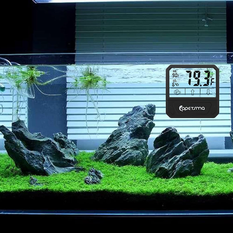 capetsma LCD Digital Aquarium Alarm Thermometer, Large Screen Transparent Fish Tank Thermometer, Always Monitoring Your Water Temperature - Fast & Accurate - No Messy Wires - PawsPlanet Australia