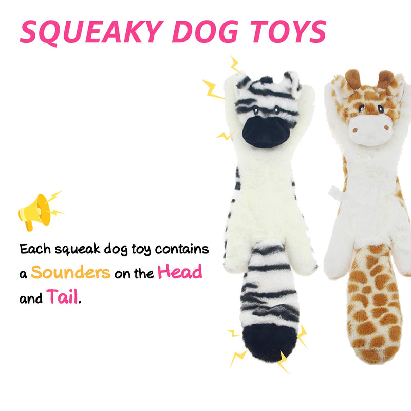 JINYJIA Squeaky Plush Dog Toy Set, No Stuffing Durable Squeaky Dog Toys for Chew and Interactive Play, for Small and Medium Dog - 2 Packs (Deer & Zebra) - PawsPlanet Australia